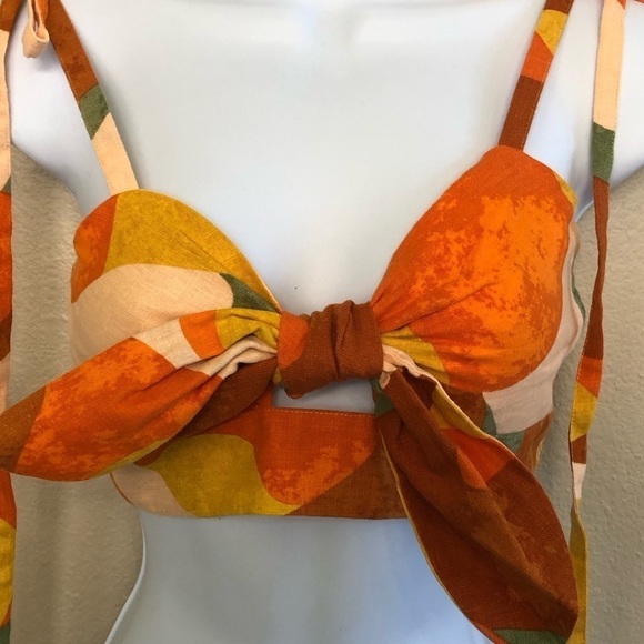 Fe Noel x Target Linen Blend Mixed Paint Print Knotted Crop Tank Top Size XS - Picture 3 of 11